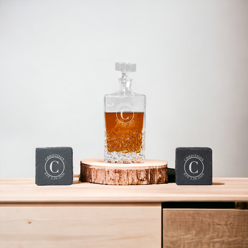 LUXE SET Kinsale Decanter + Slate Coasters