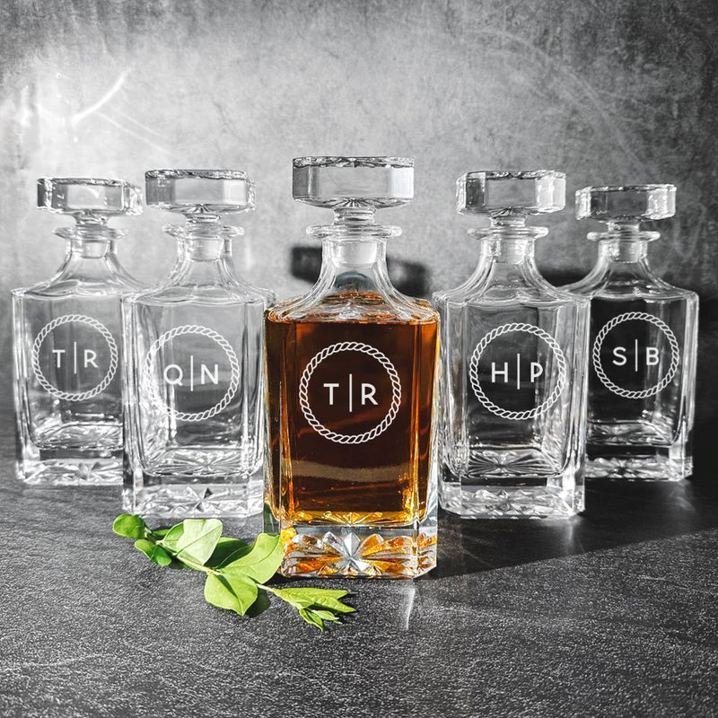 Groomsmen Gift Set of 5 Personalized Square Decanters - Modern Designs