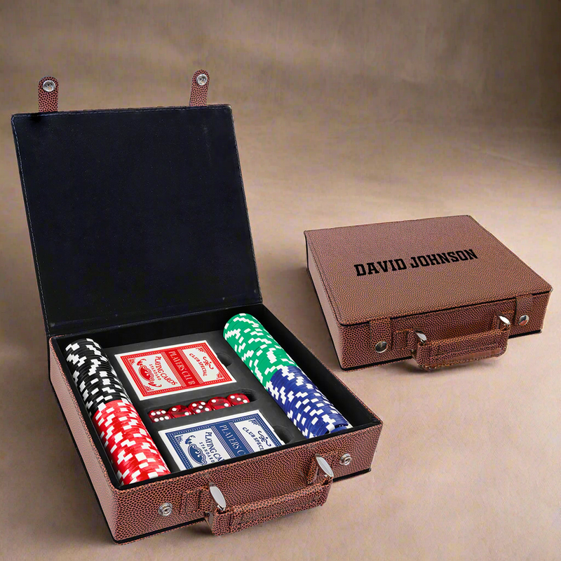 Personalized Football Engraved Leatherette 100 Chip Poker Set - - Lazerworx