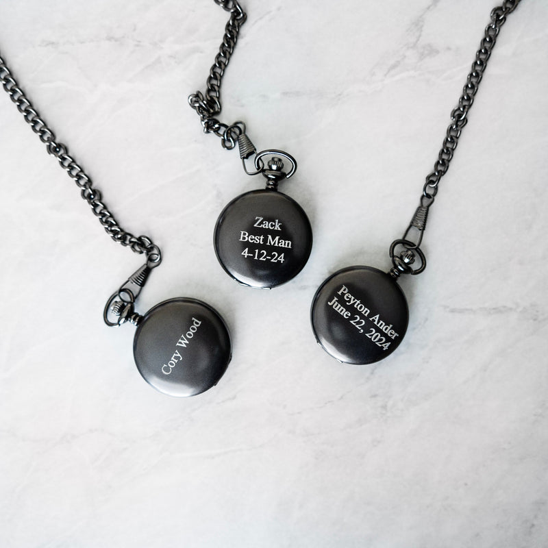 Groomsmen Gift Set of 5 Personalized Black Pocket Watches