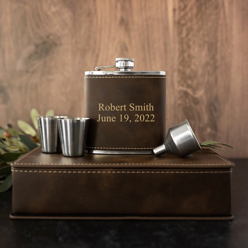 Personalized Rustic Gold Flask Gift Set