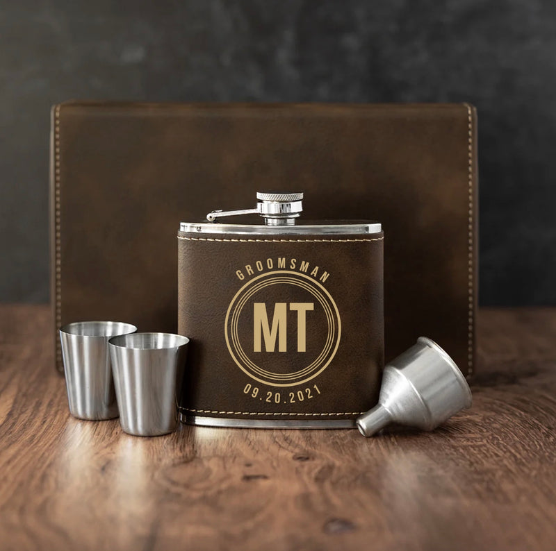 Personalized Rustic Gold Flask Gift Set