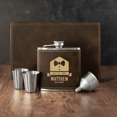 Personalized Rustic Gold Flask Gift Set