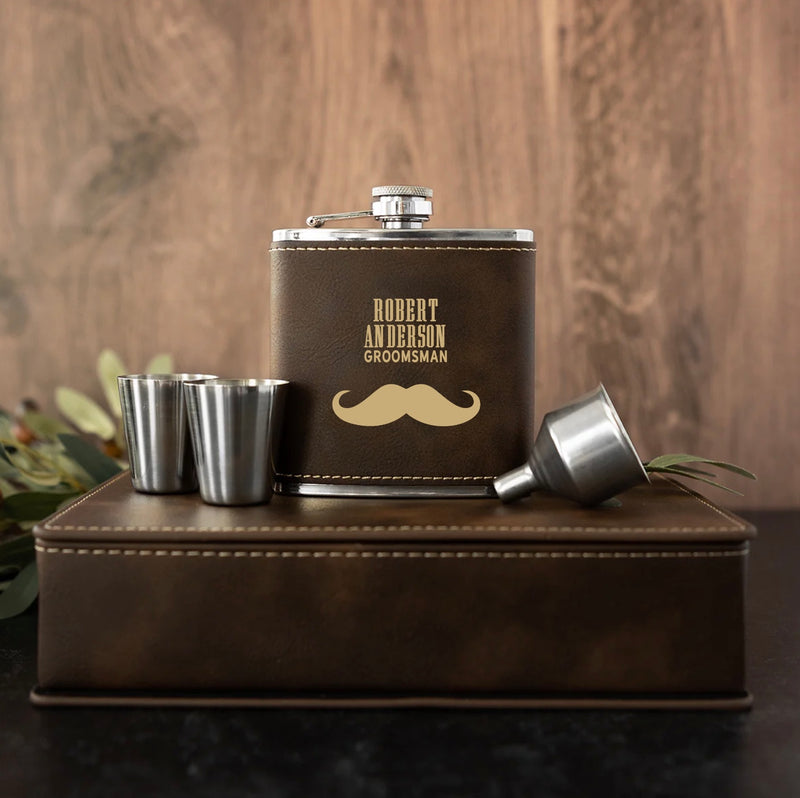 Personalized Rustic Gold Flask Gift Set