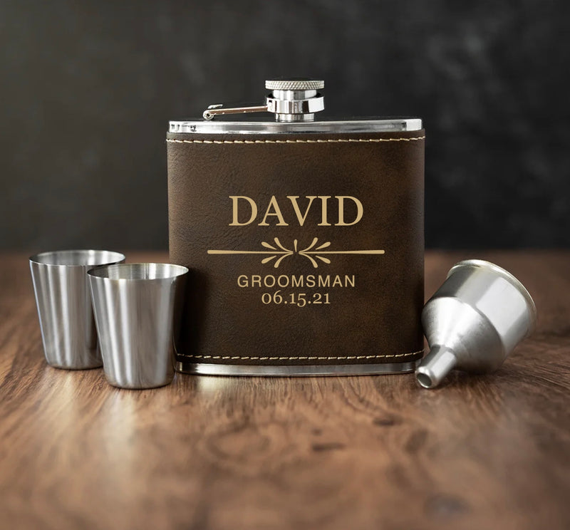 Personalized Rustic Gold Flask Gift Set