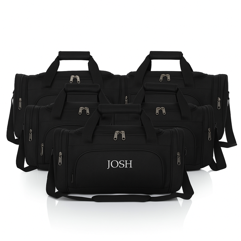 Set of 5 Personalized Black Duffel Bags