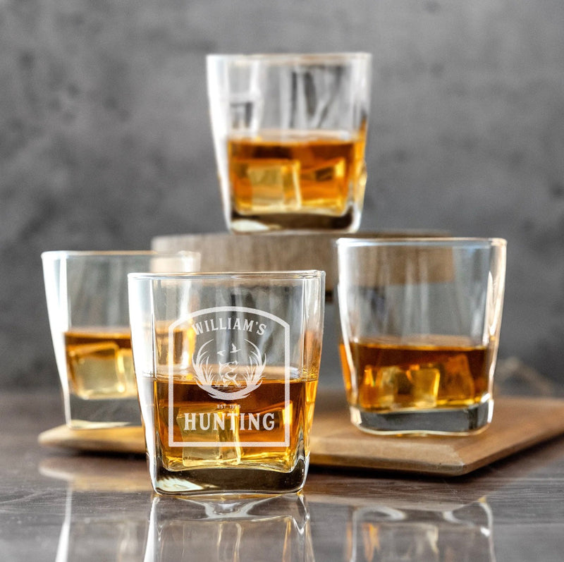 Personalized Hunting Square Rocks Glass