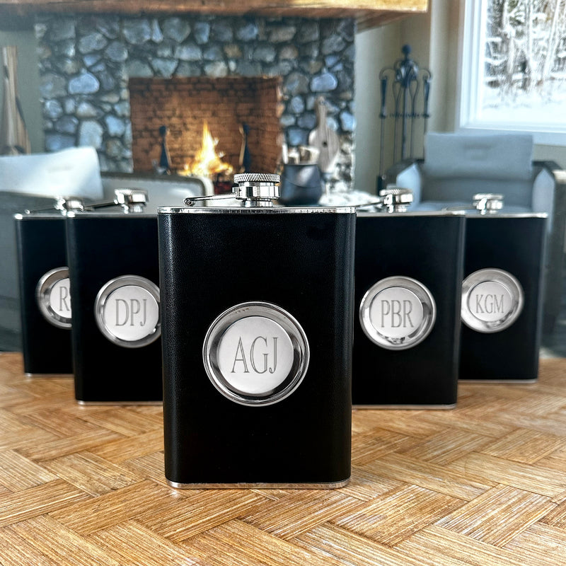 Groomsmen Set of 5 Leather Flask with Folding Shot Glass