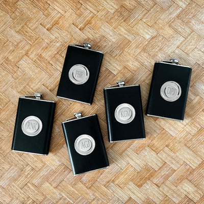 Groomsmen Set of 5 Leather Flask with Folding Shot Glass