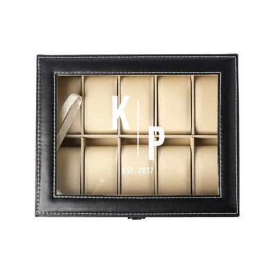 Personalized Leather Monogrammed Watch Box  - Holds 10 Watches