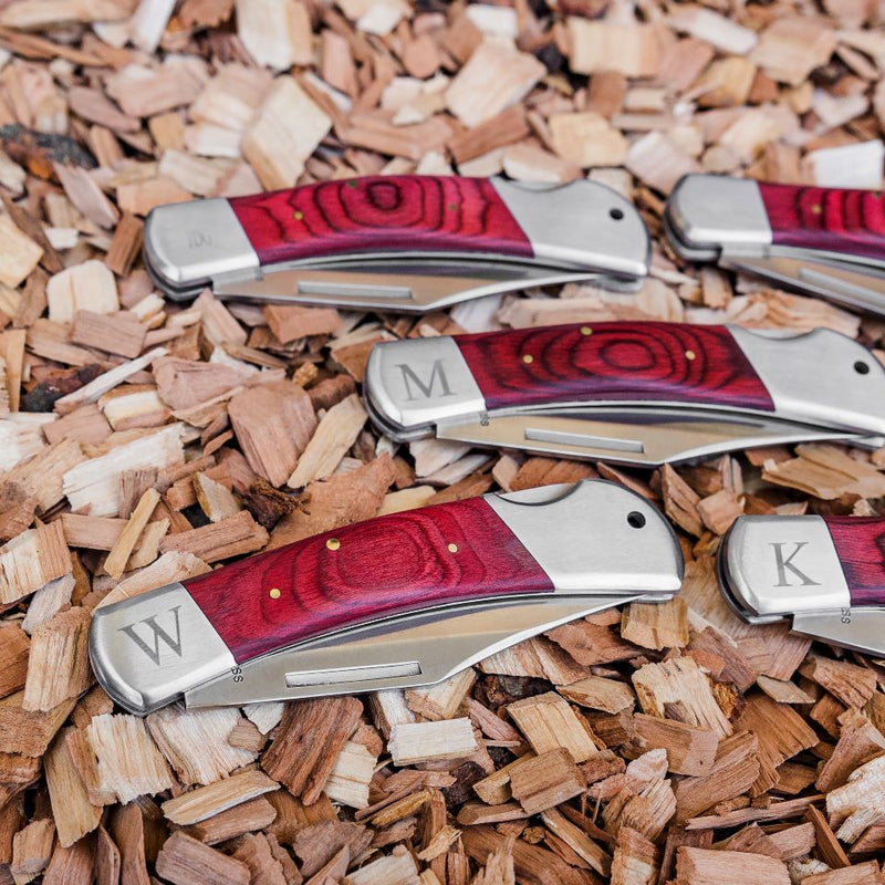 Personalized Wood Handle Pocket Knives - Set of 5