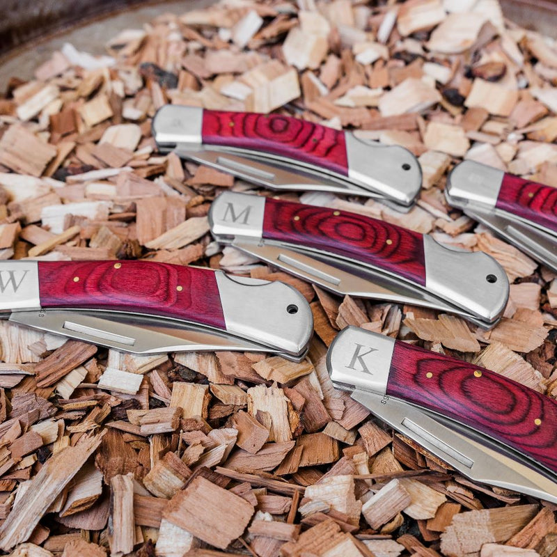 Personalized Wood Handle Pocket Knives - Set of 5
