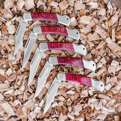 Personalized Wood Handle Pocket Knives - Set of 5