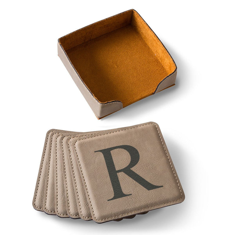 Personalized Light Brown Square Coaster Set