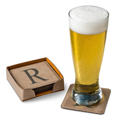 Personalized Light Brown Square Coaster Set