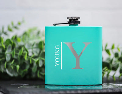 Personalized Teal Powder-Coated Flasks