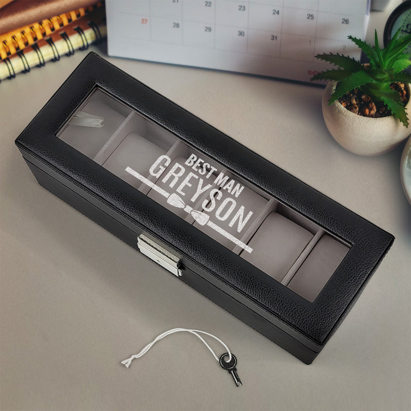 Personalized Wedding Party Bow Tie Black Engraved Watchbox