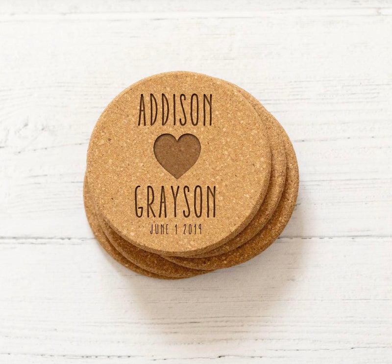 Personalized Cork Wedding Coasters - 1 pc