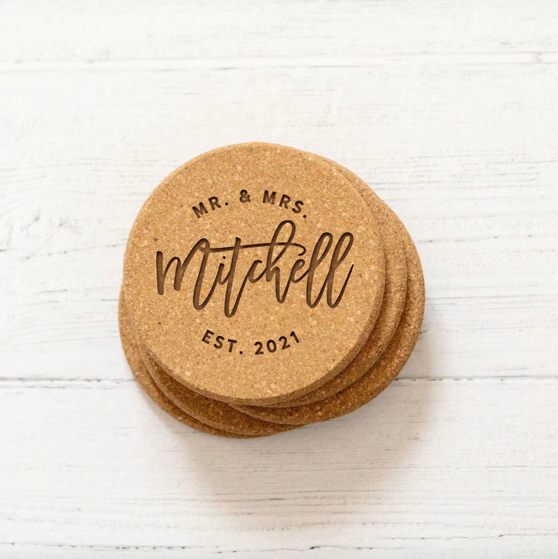 Personalized Cork Wedding Coasters - 1 pc