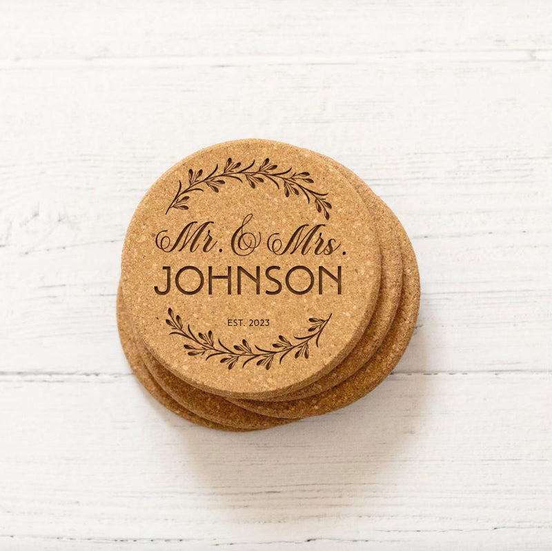 Personalized Cork Wedding Coasters - 1 pc