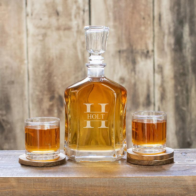 Personalized Whiskey Decanter with 2 Lowball Glasses