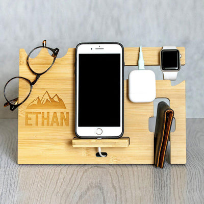 Personalized Bamboo Charging Station and Desk Organizer