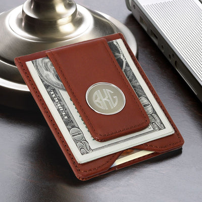 Personalized Men's Brown Leather Money Clip