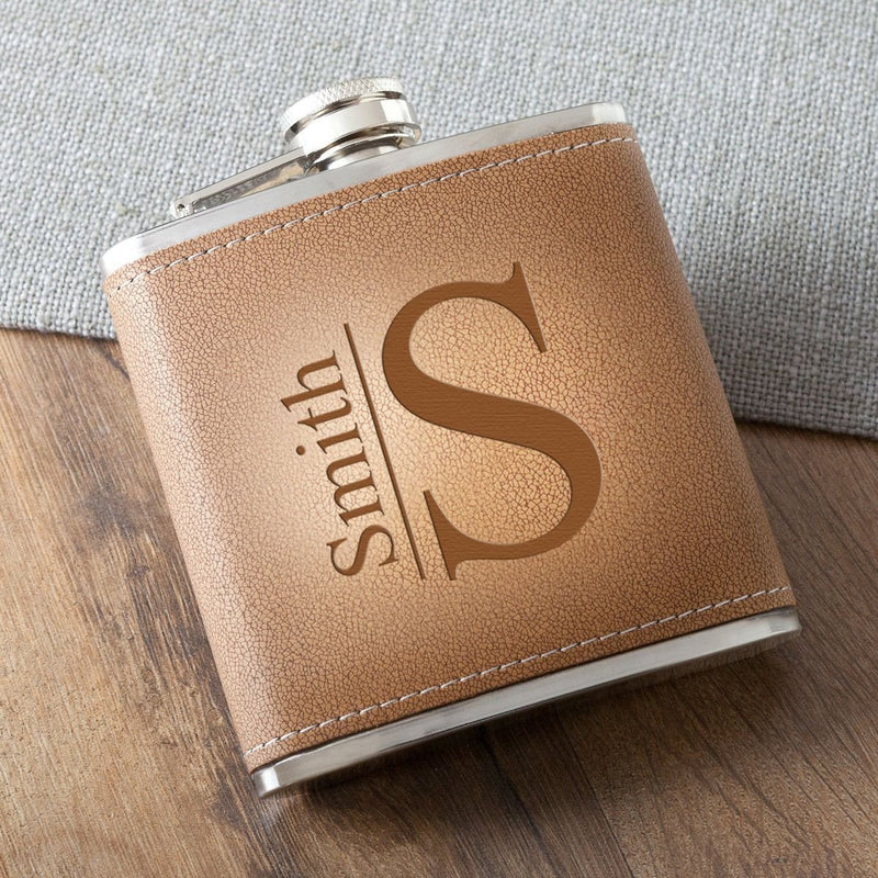 Durango Personalized Tan Stitched-Hide Flask