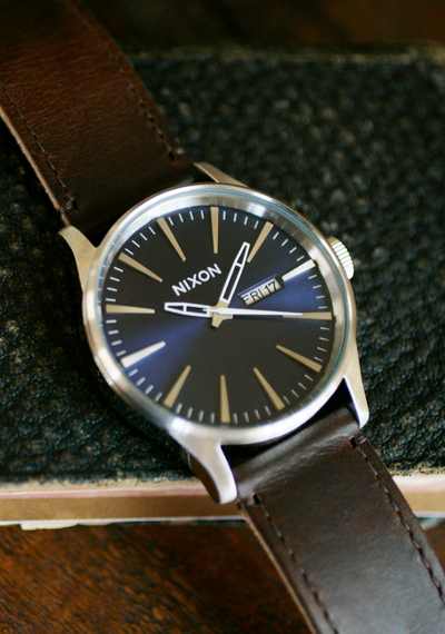 Nixon Sentry Leather Watch - Blue / Brown