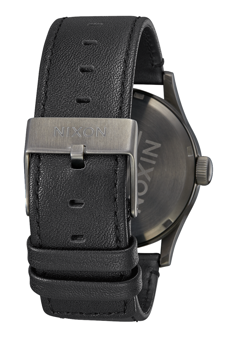 Nixon Sentry Leather Watch- Gunmetal / Black