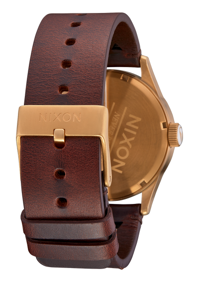 Nixon Sentry Leather Watch - Gold / Indigo / Brown