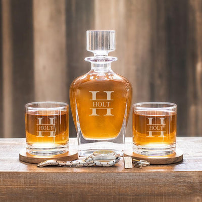 Personalized Baron Whiskey Decanter Set with 2 Lowball Glasses