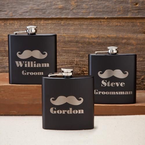 Personalized Flasks - Matte Black - Mustache - Groomsman - 6 oz.-1+-