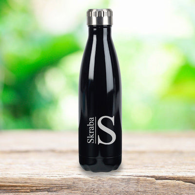 Personalized Men's Black Stainless Steel Double Wall Insulated Water Bottle-modern-
