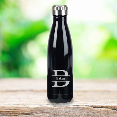 Personalized Men's Black Stainless Steel Double Wall Insulated Water Bottle-stamped-