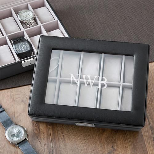 Personalized Watch Box Black Leather Watch Box