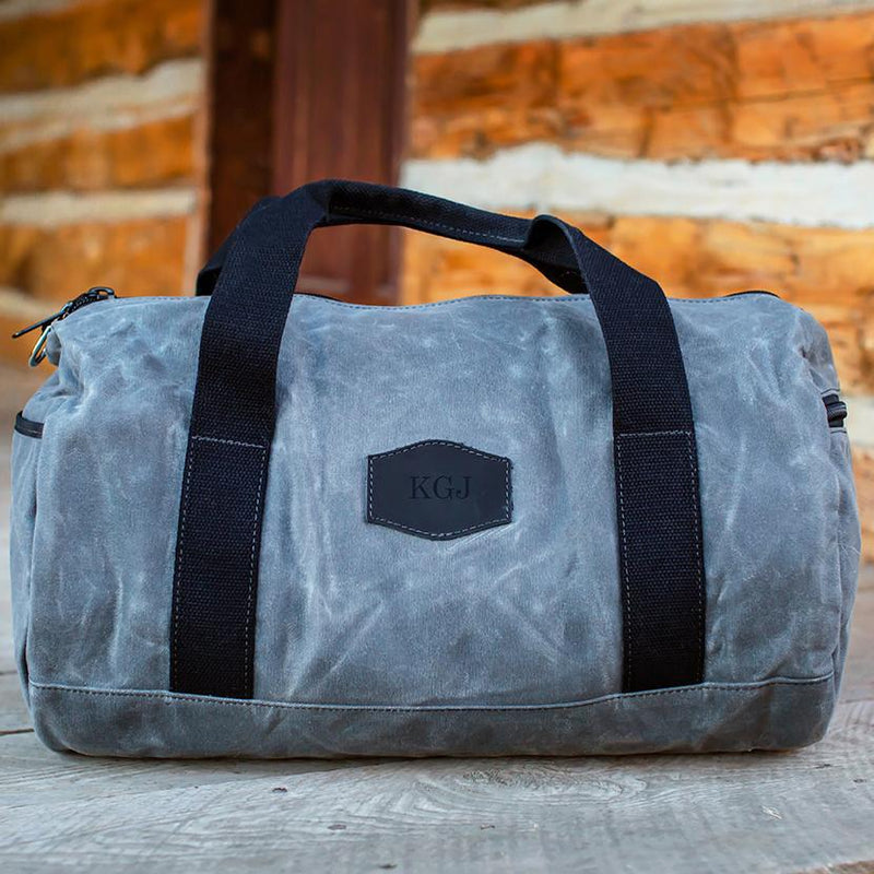 Personalized Waxed Canvas Groomsmen Duffle Bag - Charcoal
