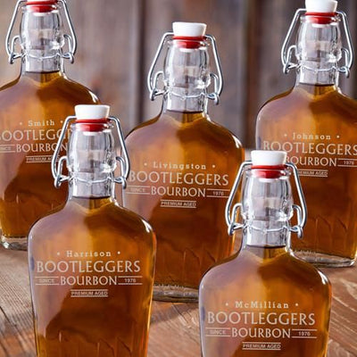 Personalized Flasks - Set of 5 - Glass - Groomsmen - 8.5 oz.-Bootleg-