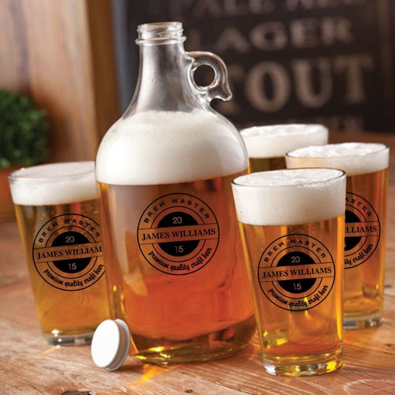 Personalized Growler - 4 Pint Glasses - Growler Set - 64 oz.-BrewMaster-