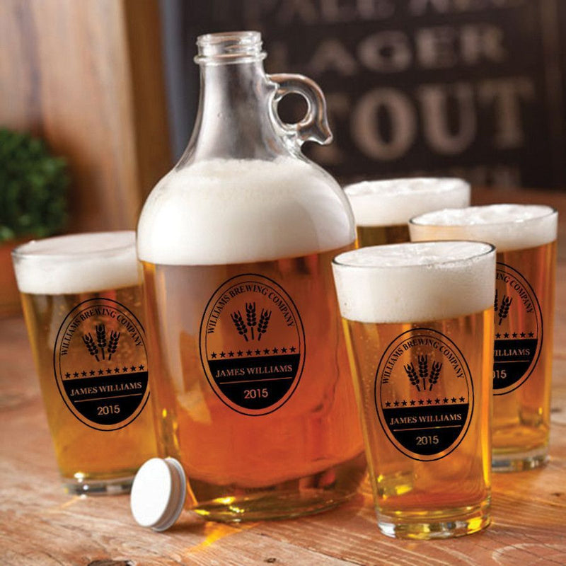 Personalized Growler - 4 Pint Glasses - Growler Set - 64 oz.-BrewingCo-