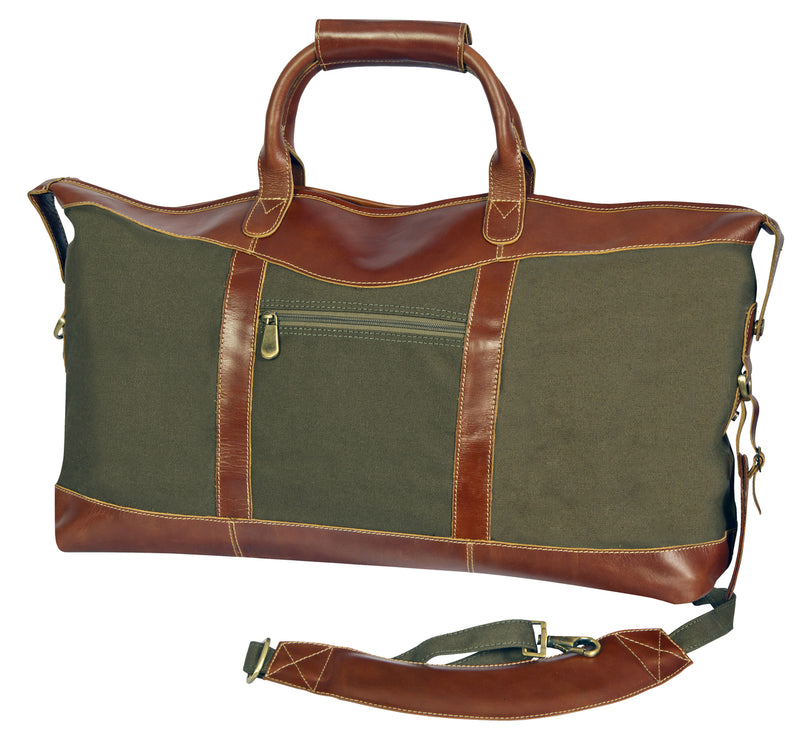 Personalized Forest Green Borello Canvas and Leather Weekender Duffel Bag-