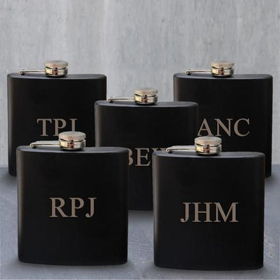 Set of 5 Personalized Black Matte Stainless Steel Groomsmen Flask-Default-