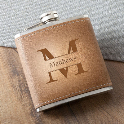 Durango Personalized Tan Stitched-Hide Flask-Flasks-JDS-Stamped-