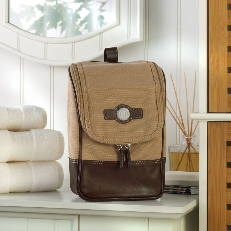 Personalized Canvas and Leather Shaving Travel Bags for Groomsmen - Set of 5-