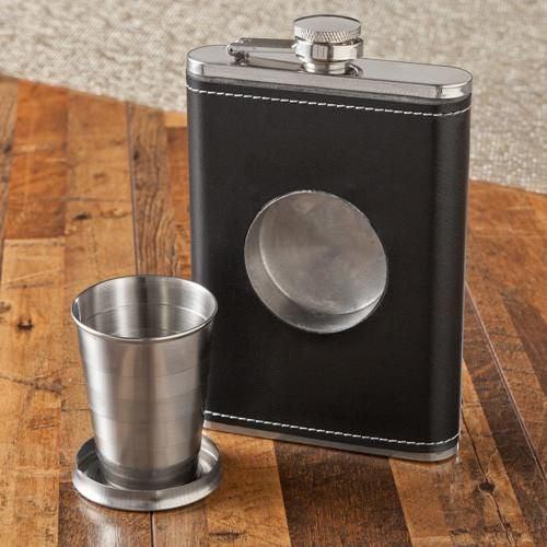 8 oz. Leather Flask with Folding Shot Glass-Default-