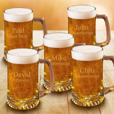 Custom Groomsmen Pint Pub Beer Glass- Tuxedo Top Hat Engraved Design -  Groovy Groomsmen Gifts