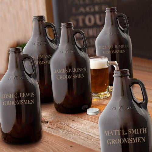 Personalized Groomsmen Amber Glass Growler - Set of 5-Barware-JDS-