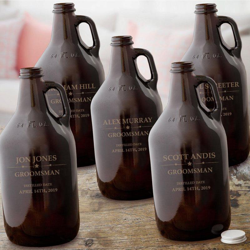 Personalized Set of 5 Groomsmen Amber Growlers - 64 oz.