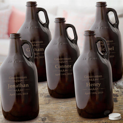 Personalized Set of 5 Groomsmen Amber Growlers - 64 oz.