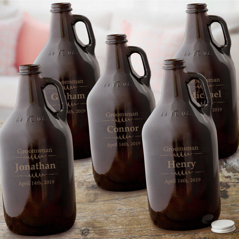 Personalized Set of 5 Groomsmen Amber Growlers - 64 oz.